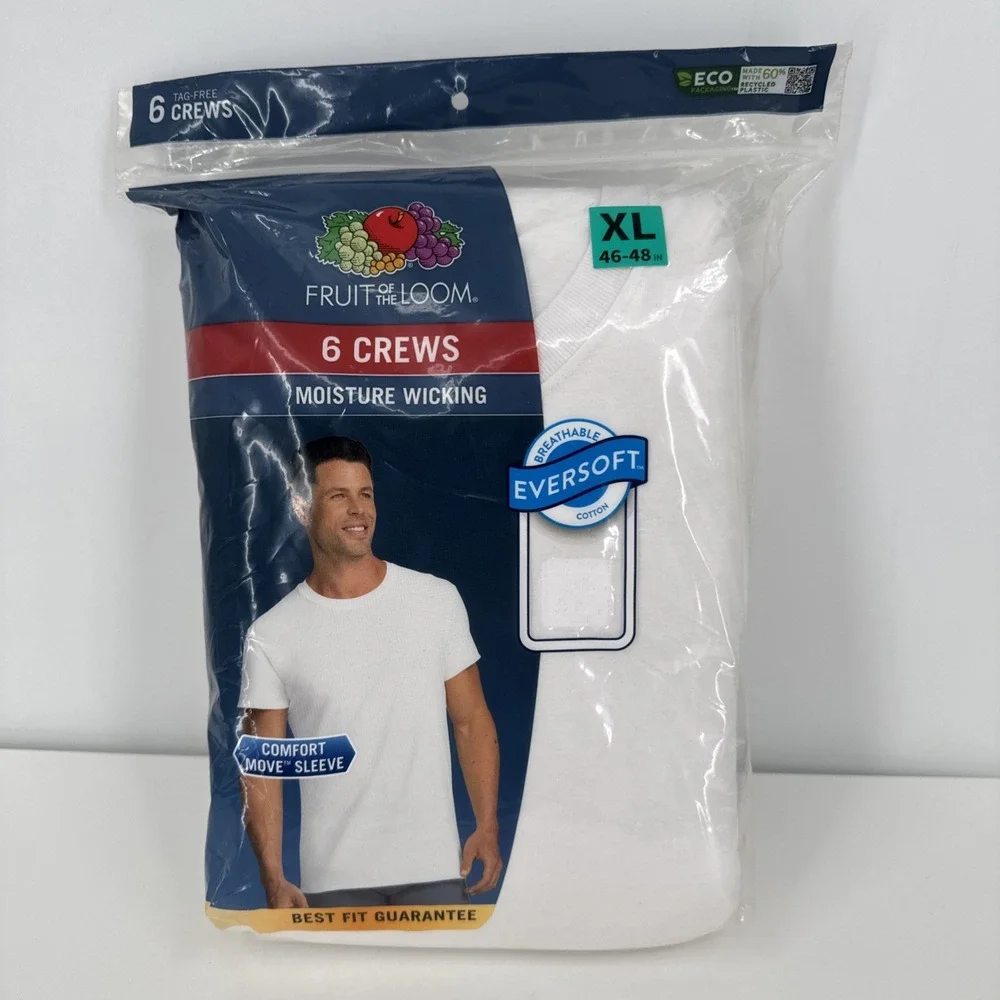 Fruit Of The Loom Big Men's Tagless Cotton Crew Neck‎ Tee T-Shirts XL 46-48 In
